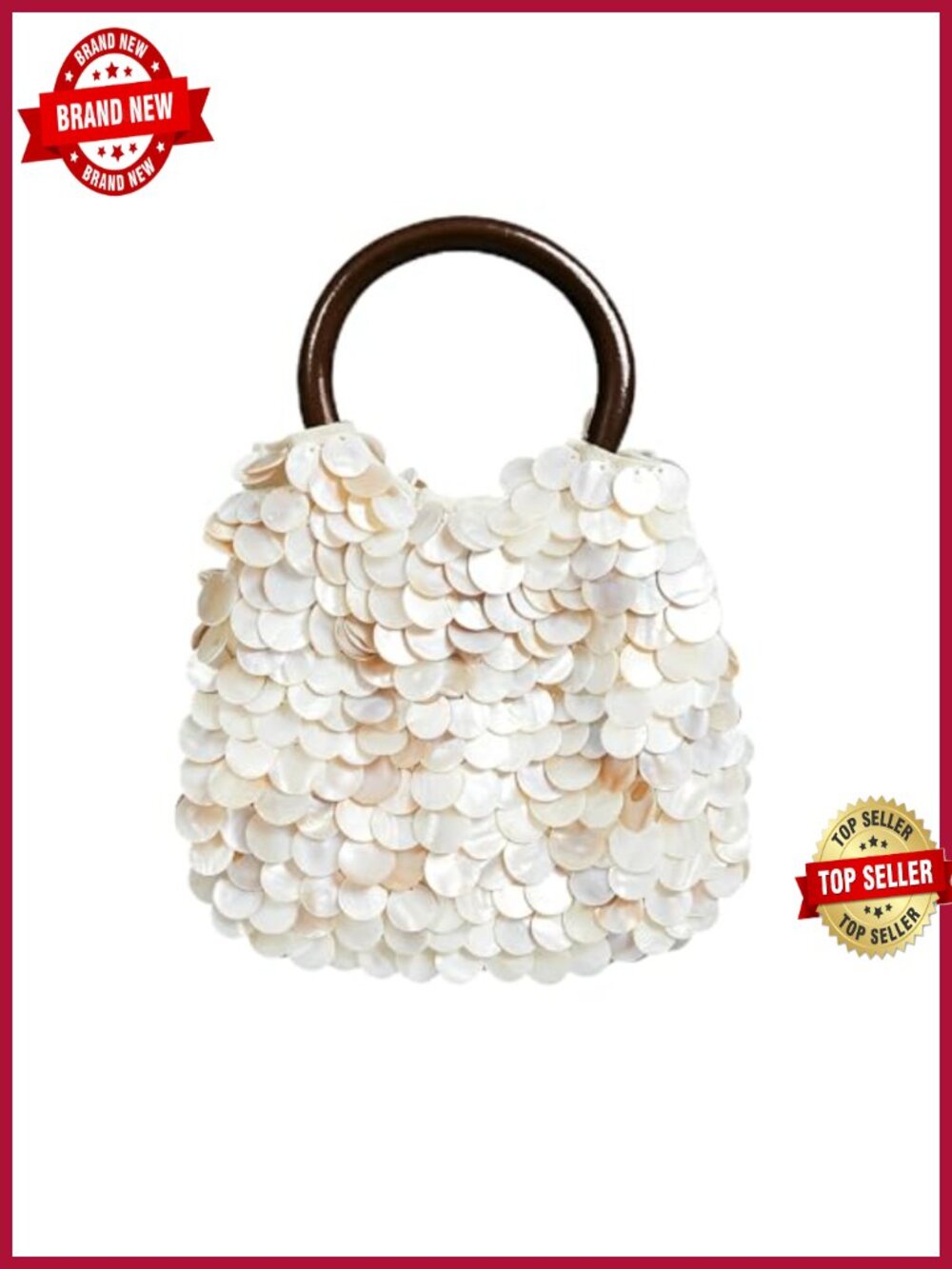 Handmade Shell Clutch Purse with Wooden Handle Beach Wedding Bag